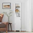 UTEX 64" Freestanding Storage Cabinet, Bathroom Tall Silm Cabinet with Doors and Adjustable Shelves, Free Standing Linen Tower, Home Storage Furniture, White, Large
