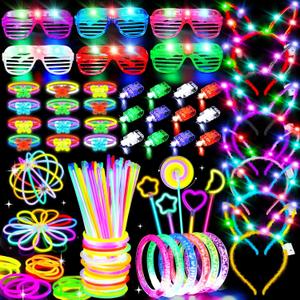 156Pcs Glow In The Dark Party Supplies for Kids/Adults, 4th of July Light Up Accessories LED Bracelet Necklaces Glasses Headband Glow Sticks Bulk Party Pack Neon Disco Birthday Pool Party Decorations