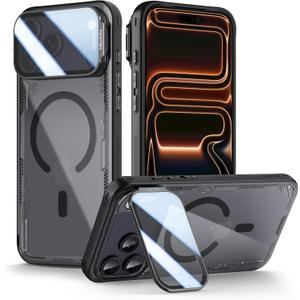 Nillkin for iPhone 17 Pro Max Magsafe Case Clear, Upgraded Full Camera Protection, Translucent & Never Yellow & Biodegradable Material, iPhone 17 Pro Max Case with Stand 6.9'', Black