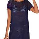 ANRABESS Swimsuit Cover Up for Women 2026 Crochet Bathing Suit Swimwear Mesh Knit Beach Dress Summer Vacation Clothes (Small, Navy Blue)