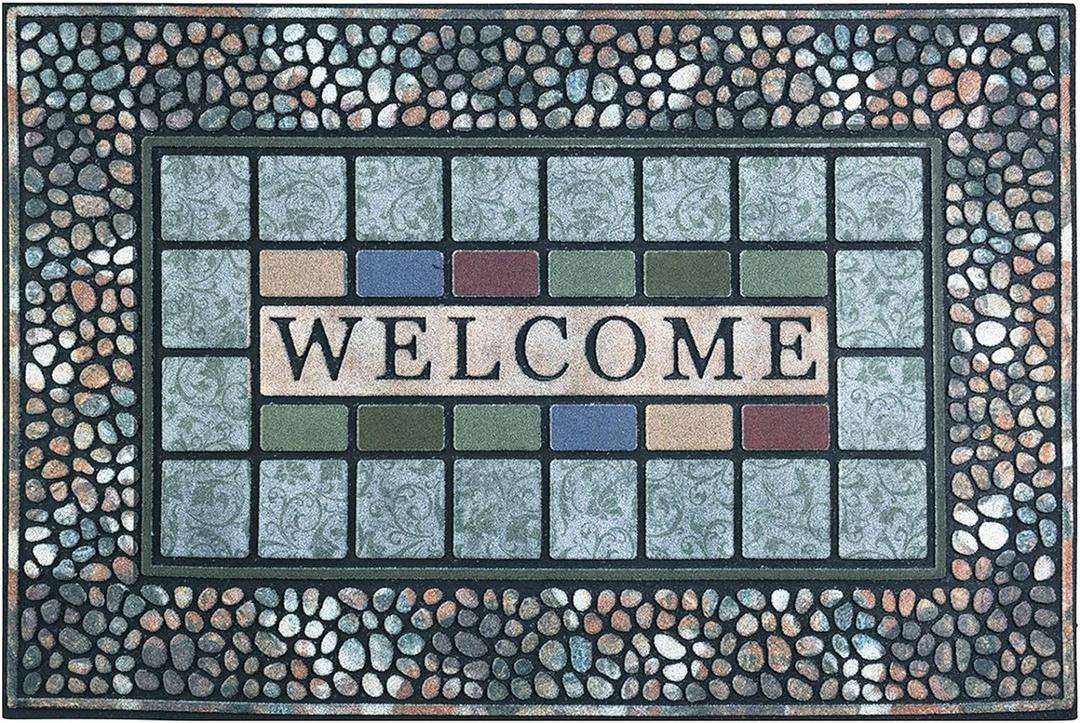CHICHIC Rectangle Entrance Door Mat Large 24 x 36 Inch Entry Way High Traffic Area Doormat Front Door Rugs Outdoors Heavy Duty Welcome Mat, Non Slip Rubber Back Low Profile for Garage (Blue)