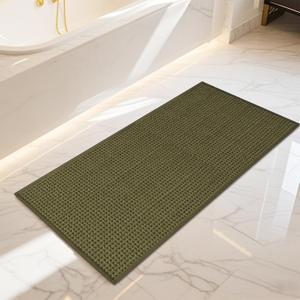 Bathroom Rugs Non Slip Washable, Super Absorbent Thin Bath Mat for Small Quick Dry Low Pile Bathroom Rug, (Dark Green, 47x20) (1'8" x 3'11" (47x20))