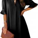 KISSMODA Summer Dresses for Women 2026 V Neck Ruffle Short Sleeve Casual Boho Shift Dress (Black, M)