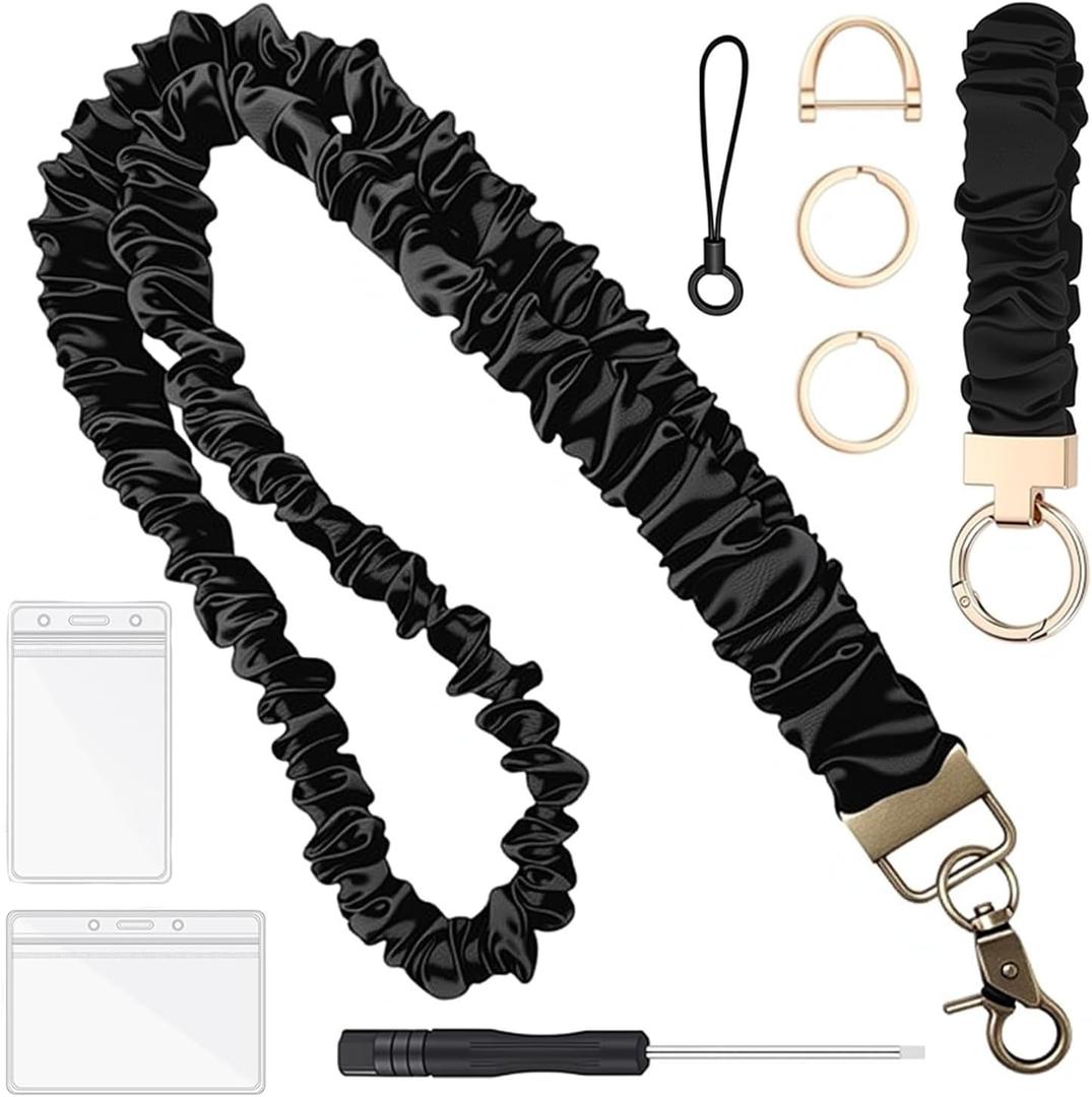 18.5" Breakaway Scrunchie Lanyard with 6.3" Keychain Wristlet - Stretchy Teacher Lanyards for ID Holder and Keys, Safety Neck Strap, Office Gift