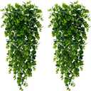 Sggvecsy 4 Pack Artificial Hanging Plants Fake Hanging Plant Faux Hanging Eucalyptus Plants UV Resistant Plastic Plants for Indoor Outdoor Room Wall Wedding Patio Porch Decor