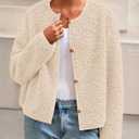 PRETTYGARDEN Women's 2025 Fall Fashion Clothes Trendy Fleece Sherpa Cropped Jackets Buttons Warm Casual Winter Faux Fur Coats (Beige, S)
