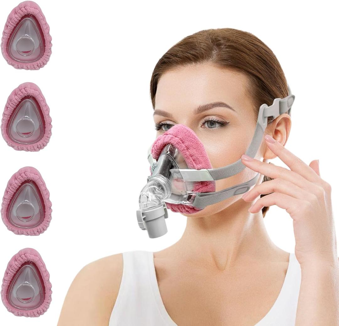 playWooWgo 4 Pack CPAP Full Face Mask Liners Compatible with F20 Full Face Mask Comfort Reusable Cushion Covers Absorbs Facial Oils and Moisture Improve The Comfort of Wearing The Mask (Pink, Medium)