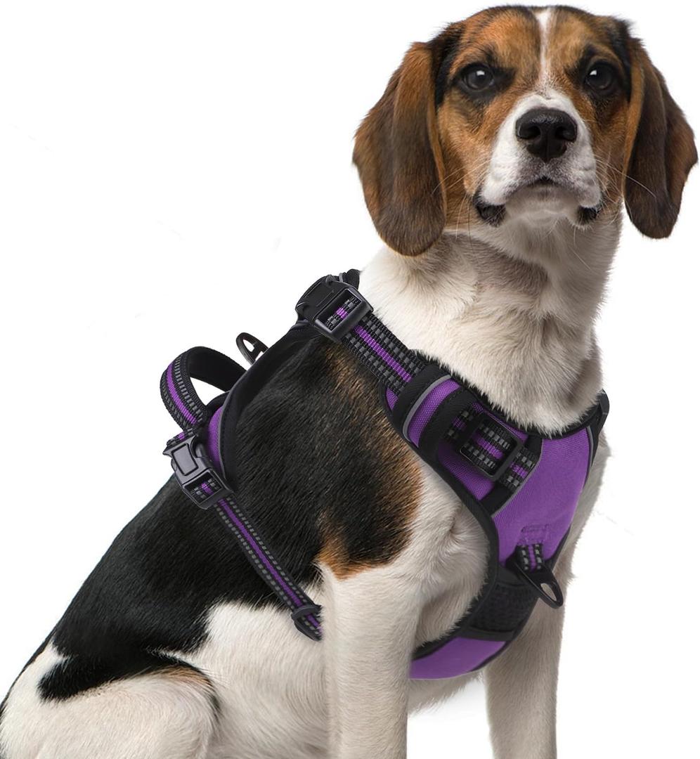 PUPTECK No Pull Dog Harness Medium Sized, Adjustable Reflective Dog Harness with Handle Easy Control, Comfortable Soft Padded Pet Vest Harness for Medium Dogs, Solid Purple