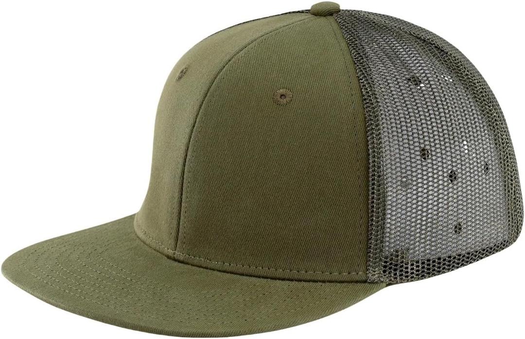 Flat Bill Snapback Mesh Hats | Fits OSFM & XXL Big Head | Blank Solid Color Adjustable Trucker Hat for Men (Green)