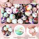 Ferreve 60 Pcs 15mm Silicone Beads Bulk Spring Flower Print Round Focal Beads Rubber DIY Silicone Loose Bead for Bracelet Making Kit for Keychain Pens Necklace Bracelets Jewelry Making