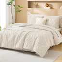 Litanika Oversized King Size Comforter Set with Sheets Beige - 7 Pieces Bed in a Bag Oversized King Boho Tufted Complete Bedding Sets with Comforter, Sheets, Pillowcases & Shams