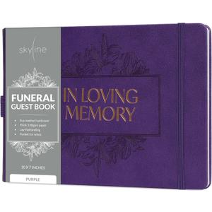 Skyline Funeral Guest Book for Memorial Service  In Loving Memory Guest Sign In Book for Funerals  610 Entries, 10x7 (Purple)