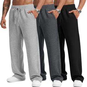 Velvelhall 3 Pack Men's Big and Tall Sweatpants Athletic Open Bottom Drawstring Lounge Pants Plus Size Joggers with Pockets(Light Gray, Dark Gray, Black,5X-Large)
