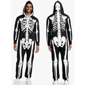 Halloween Skeleton Costume for Men - Comfy Adult Skeleton Jumpsuit with Hood Size XL