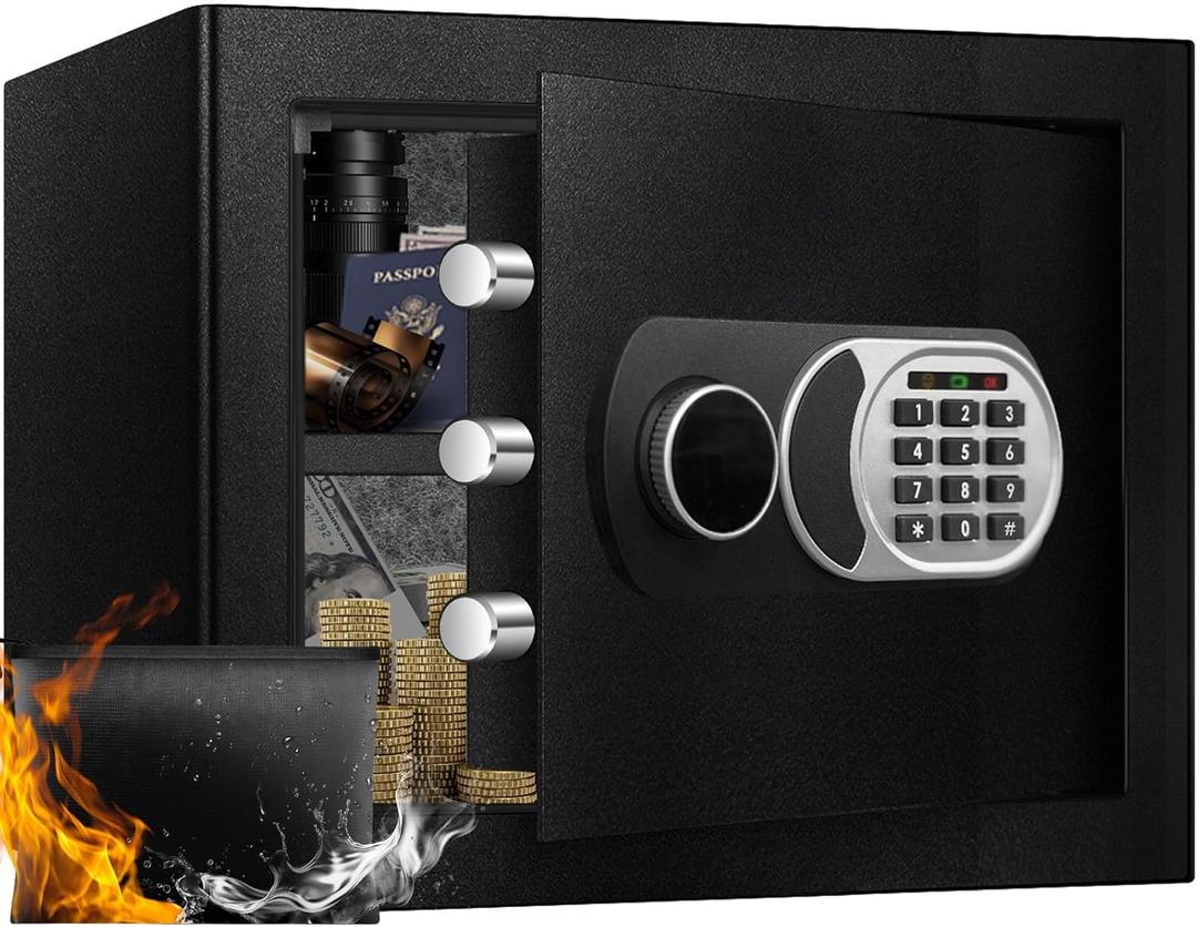 1.8 Cuft Small Safe Box with Fireproof Waterproof Bag, Safes for Home Documents, Anti-Theft Safety Box With Digital Keypad, Smart Alert System, Spare Keys, Personal Safe for Cash Money