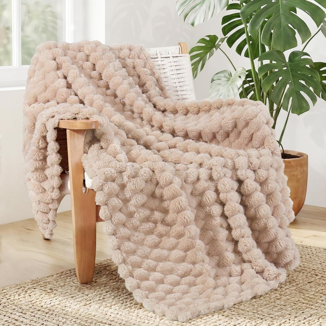 Whale Flotilla Fleece Throw Blanket for Couch or Bed, Luxury 3D Jacquard Super Soft Lightweight Summer Spring Blanket, Cozy Fluffy Plush Decorative Sofa Blankets, 50x60 Inch, Camel