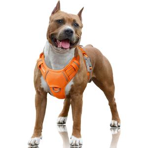 BARKBAY No Pull Dog Harness Large Reflective Dog Harness with Front Clip and Easy Control Handle for Walking Training Running with ID tag Pocket(Orange,L)