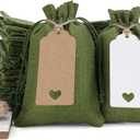 Tapleap Green Small Gift Bags with Drawstring - 30Pcs 4x6 Burlap Sacks for Wrapping Christmas Favors, Soap, Jewelry, Crosses Games, Marble Sets, For Small Business, Birthday, Wedding