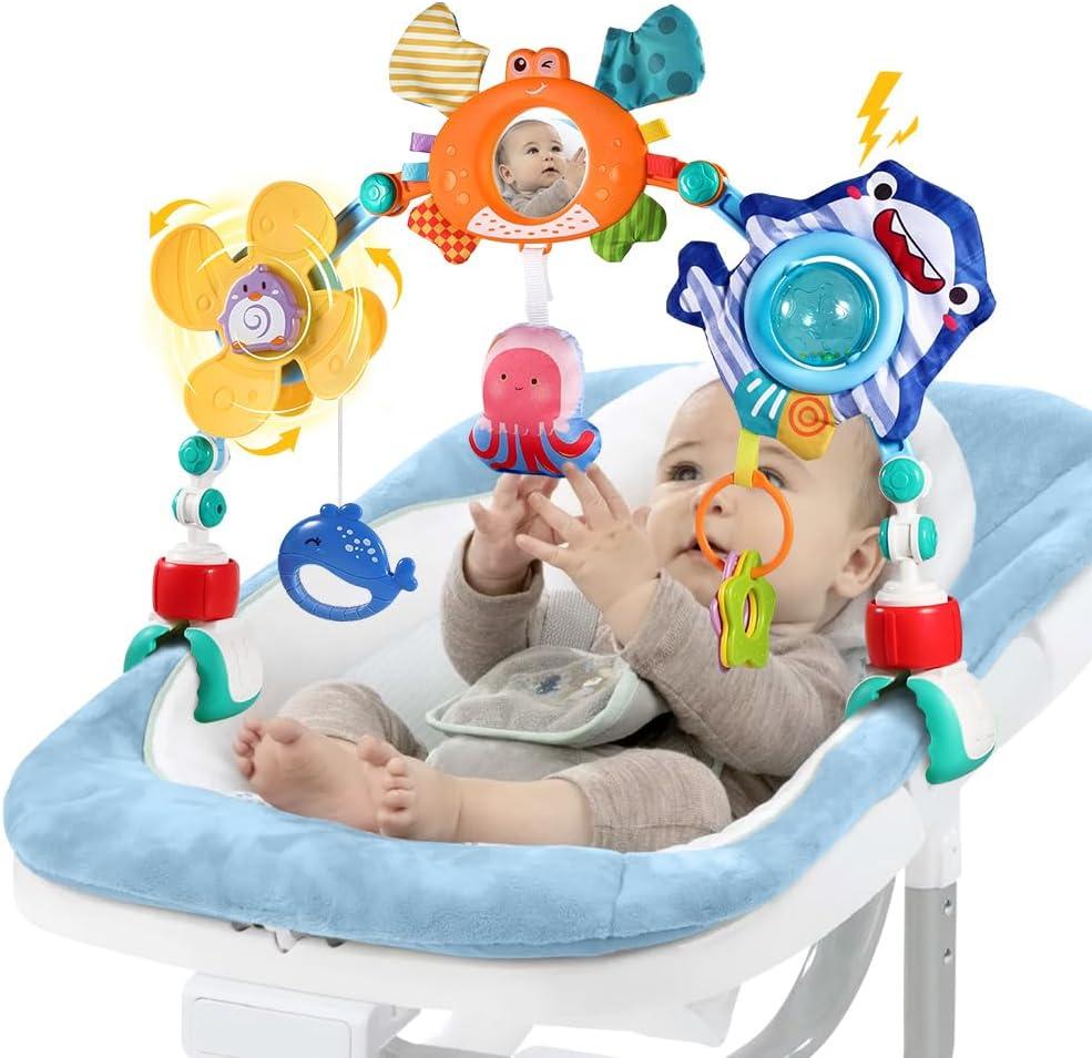 Baby Stroller Car Seat Toys,Adjustable Crib Mobile Activity Arch Toys with Sound Toy and Baby Hanging Toys,Sensory Play Travel Bouncer Bassinet Toy for Toddler Boy Girl 0 3 6 9 12 24 Month (Crab)