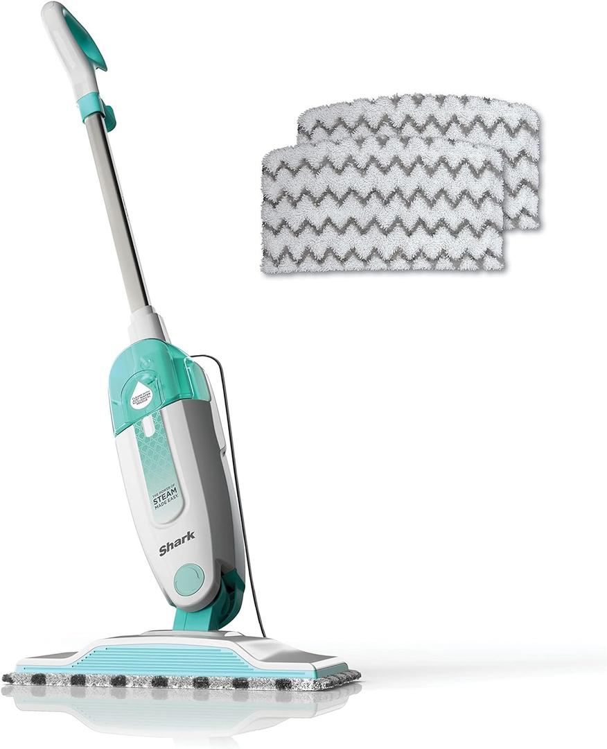 Shark Steam Mop with 2 Machine Washable Dirt Grip Pads, Removable Water Tank, Lightweight, Steam Cleaner for sealed Hard Floors, Marble, Stone, Hardwood, Tile, Laminate, White/Seafoam, S1000, Steam Starter