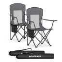 SONGMICS Breathable Camping Chairs, Foldable Outdoor Chairs Set of 2, High Back, Adjustable Armrests, Drink Holder, Weight Capacity 330 lb, for Sports Garden Backyard, Slate Gray UGCB028G01