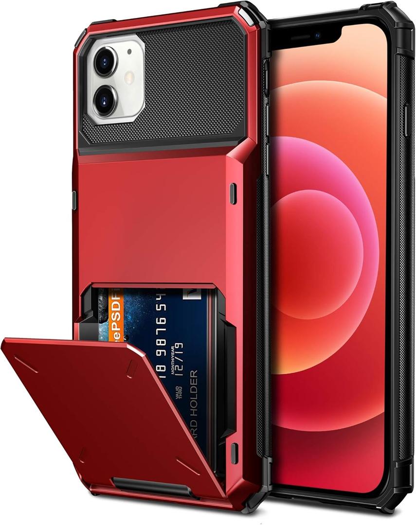 Vofolen Compatible with iPhone 12 Case 5G Wallet 4-Card Slot Credit Card Holder Flip Hidden Pocket Dual Layer Protective Back Cover Compatible with iPhone 12 5G 6.1inch Red
