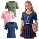Mumucove 3 Pack Girls Ribbed T-Shirts, 3-Color, 7-8 Years