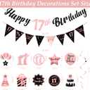 17th Birthday Decorations for Girls Rose Gold Pink Pre Assembled Happy Birthday Banner and Hanging Swirls 17 Years Old Party Decorations Supplies 17th Birthday Gifts for Girls