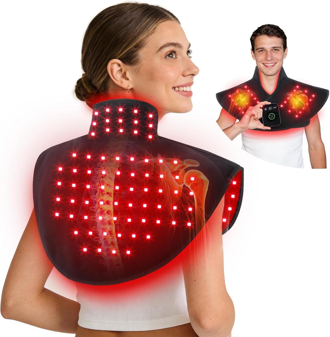 Cordless Red Light Therapy for Neck & Shoulders Pain Relief, 5000mAh 850nm Near-Infra Device for Upper Back Muscle Relax with Timer, Rechargable 660nm Wearable Heating Pad, for Women Men (Extra Large)