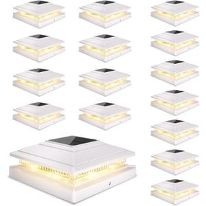 Solar Post Cap Lights Outdoor 16pack, Waterproof Fence Post Solar Lights for 4x4 5x5 6x6 Wood/Vinyl Posts, White Deck Post Lights with 2 Color Modes Decorate Garden Patio Porch Backyard