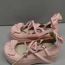 Elbslutt Womens Goth Mary Jane Shoes Platform Kawaii Cosplay Girls Lolita Shoes Round Toe Buckle Cross-Tied Strap Chunky Wedge Heel Bow Y2k Ankle Strap Dress Pumps Oxfords Shoes (9.5, Pink)