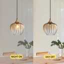 Amber Glass Pendant Lights Kitchen Island, 9" Vintage Hanging Lamp Ceiling Lighting Fixtures, Brushed Gold Modern Chandelier for Dining Room Restaurant Bedroom Foyer Entryway