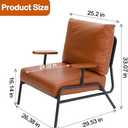 ZZV PU Leather Accent Chair with Solid Wood Armrest, Mid-Century Modern Chair, Lounge Armchair, Metal Framed Upholstered Armchair for Living Room, Bedroom, Home Office, Brown