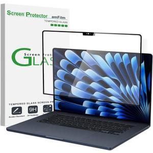 amFilm Designed for MacBook Air 15-Inch (M4 Chip/M3 Chip/M2 Chip, 2023-2025 Released) Tempered Glass Screen Protector [Zero Bubbles][9H Hardness][ Anti-Scratch][ Anti-Fingerprint], 1 Pack