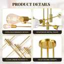 6-Light Sputnik Chandelier Gold, Mid-Century Modern Ceiling Light Fixture for Dining Room, Kitchen, Living Room, Bedroom