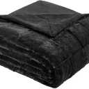 Cozy Bliss Checkered Large Faux Rabbit Fur Black Twin Bed Blanket, Soft Fuzzy Fluffy Minky Furry Plush Blankets for Couch, Bed, Adults (60 * 80 Inches Black) (Twin(60" x 80"), Black)