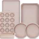 6 Pcs Baking Pans Set, Silicone Bakeware Sets with Metal Reinforced Frame, Nonstick Stackable Carbon Steel Non Toxic Baking Sets for Cooking (Brown)