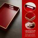 Red Decorative Tray, Rectangular Serving Tray with Handles, Plastic Coffee Table Tray for Ottoman, Living Room, Kitchen Tabletop, 15.6 x 10.2 x1.37