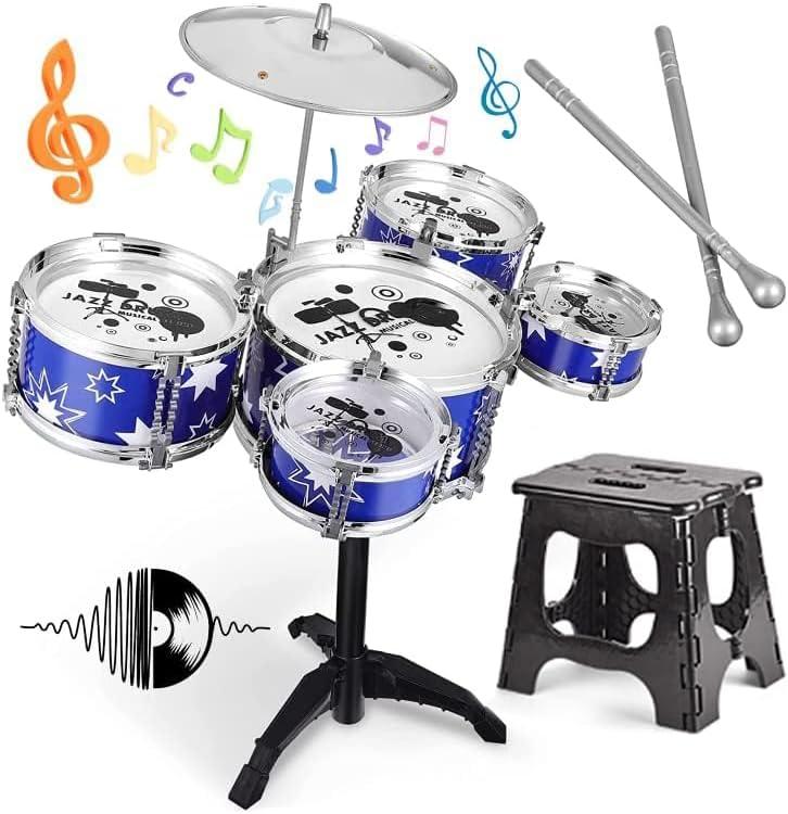 Kids Drum Set,Jazz Drum Musical Toys, 5 Drum with Stool Mini Band Rock Set,Toddler Educational Percussion Musical Instrument Drum Toy, Birthday Gift for Kids Gift Set