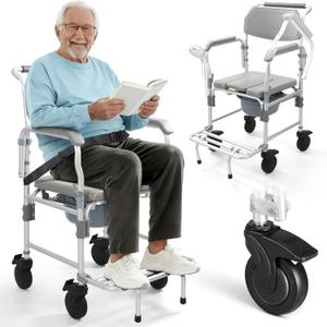 Shower Chair with Wheels & Commode for Elderly and Disabled