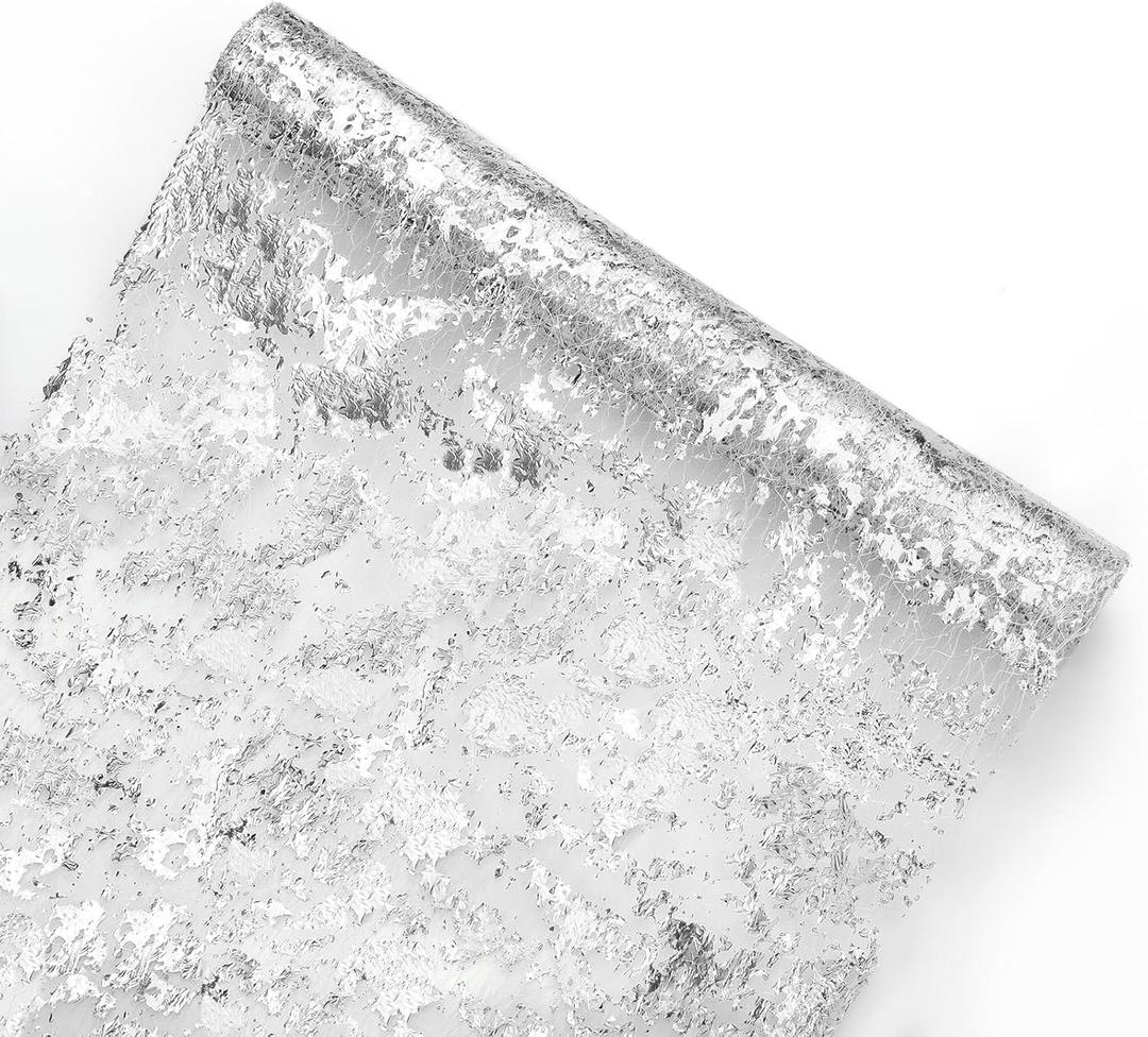 Silver Table Runner, 11"x108" Glitter Foil Metallic Silver Thin Mesh Table Runner Decor Roll, Silver Centerpiece Table Decorations for Party Wedding Christmas Thanksgiving Valentine