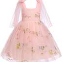 OBEEII Flower Girl Dress Toddler Spaghetti Straps Floral Embroidered Tulle Tutu Dress Princess Birthday Party Dress (2-3T, Pink)