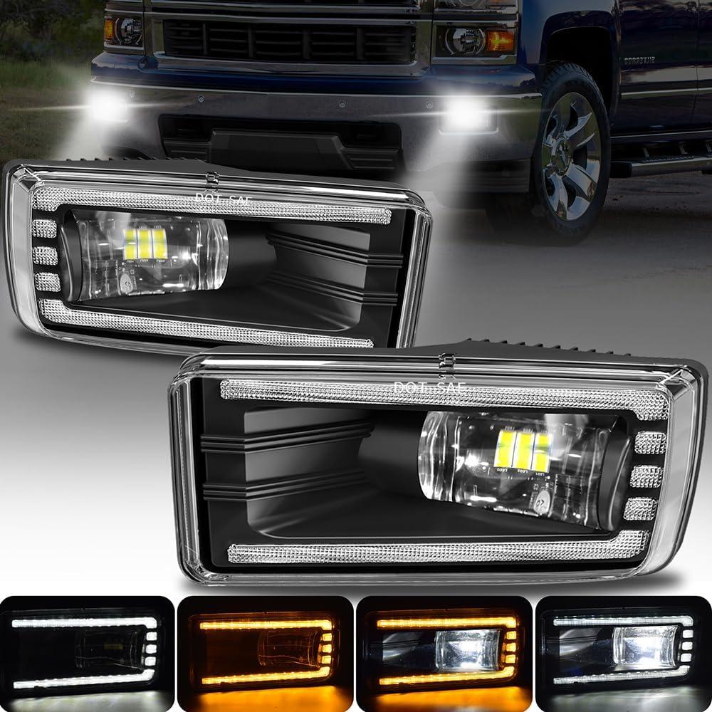 LED Fog Lights Assembly with DRL Turn Signal for Chevy Silverado Suburban Tahoe 20072015, Avalanche 20072013, Fits GMC Yukon 20152016, Waterproof,Include DRL Wiring Harness