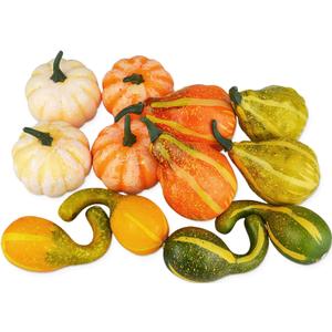 12Pcs Lifelike Simulation Realistic Mixture of Artificial Pumpkins Fake Vegetable Fruit for Home Decoration (12Pcs-Multi Color)