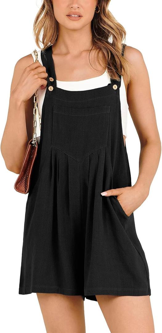 ANRABESS Women's Summer Casual Rompers Bib Short Overalls Loose Linen Jumpsuit Beach Outfits Travel Vacation Clothes (X-Large, Black) ANRABESS Women's Summer Casual Rompers Bib Short Overalls Loose Linen Jumpsuit Beach Outfits Travel Vacation Clothes (X-Large, Black)