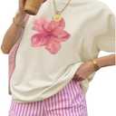 SOLY HUX Women's 2 Piece Outfits Floral Short Sleeve T Shirt and Striped Shorts Vacation Summer Set Small