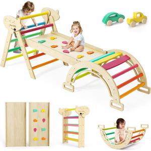 Twinkoo 7 in 1 Pikler Triangle Set, Foldable Toddler Baby Climbing Toys, Solid Wooden Montessori Climbing Set, Baby Climber Indoor Playground Jungle Gym for Toddlers Montessori Toys