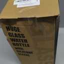 chunmo 64oz Glass Water Bolttles with Straw Half Gallon Large Motivational Water Bottle with Time Marker Sports Water Bottles with Silicone Sleeve and Handle Lid Water Jug for Gym Workout (White)