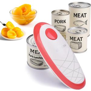 CIRCLE JOY Electric Can Opener, One-Touch Automatic Can Opening with Smooth Edges, Food Safety Handheld Battery-Operated Can Opener for Kitchen and Seniors, Red