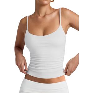 PINKMSTYLE Women's Basic Double Lined Scoop Neck Tank Tops Adjustable Cami Tank Summer Sleeveless Tops (White, Small)